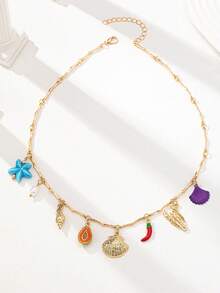 1 件夏日度假风格心形小盒旭日吊坠项链，海洋生物海星贝壳吊坠项链，海滩风情女士珠宝适合比基尼装、海滩、派对、日常穿着