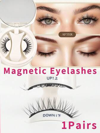 1 对 CC 卷曲睫毛自然外观，可重复使用的磁性睫毛带涂抹器，无需胶水磁性睫毛磁性睫毛套装，易于佩戴和取下，自然外观，3D 自然尖刺漫画睫毛蓬松纤细柔软睫毛假睫毛假睫毛条，自然柔软睫毛交叉纤细蓬松睫毛，自然纤细，卷曲和放大眼睛，适合女性使用旅行，派对旅行学校日常工作等条状睫毛，睫毛，睫毛，假睫毛