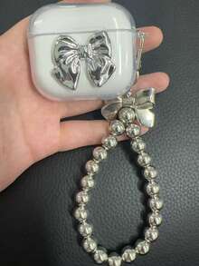 1 Set 3D Bowknot TPU Protective Case & Cute Earphone Chain, Stylish And High-Quality Gift For Couple, Sister, Compatible With Apple 1/2/3/Pro/Pro2 - Clear - View 1