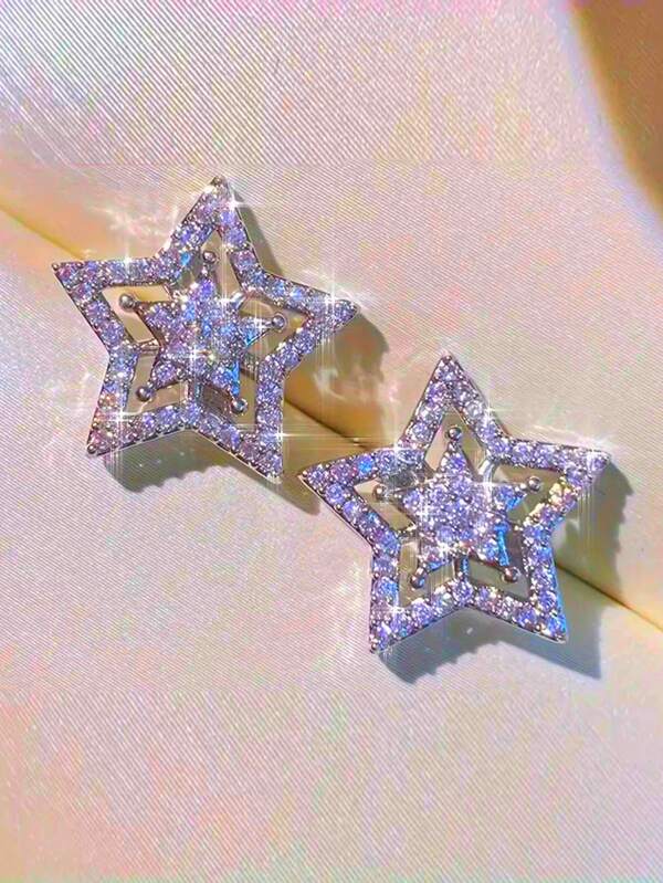 1 Pair Pentagram Shaped Fashionable Earrings, Fit For Parties And Everyday Wear, All Season