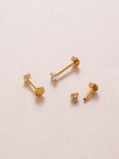 3件/套 3毫米圆形氧化锆不锈钢内螺纹唇钉珠宝唇钉