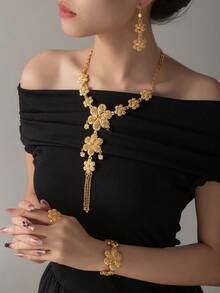 5 件套奢华金色首饰套装，优雅女士项链套装 - 金色 - 查看 2