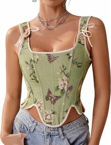 Womens Vintage 1920s Renaissance Lace Trim Corset Bustier, Retro Fashion - Hijau - View 1