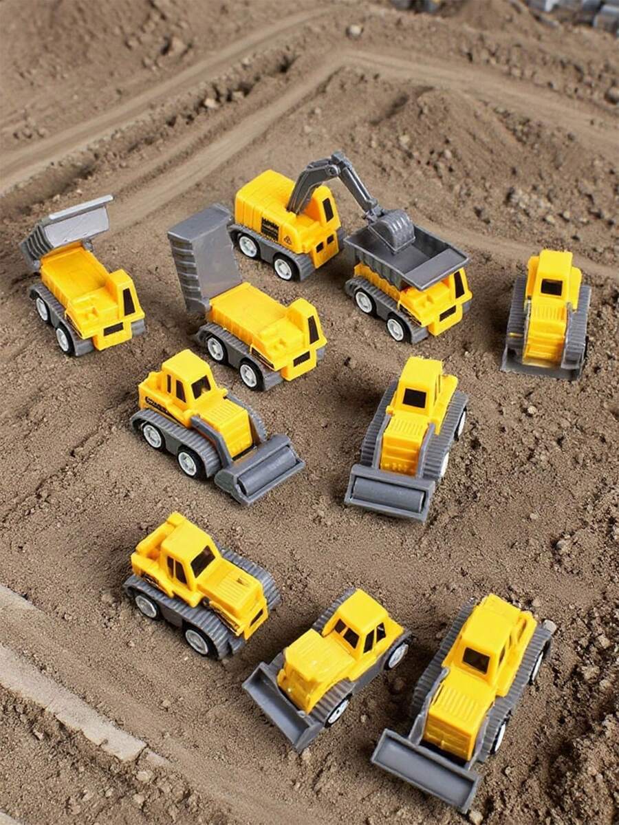 Set de 12 piezas de mini vehículos de construcción, 5 estilos surtidos que incluyen taladro, excavadora, bulldozer, rodillo compactador y volquete (Gustado por niños, niñas, bebés) - Plástico duradero, estilos multicolor, regalo perfecto para Navidad/cumpleaños para niños - Multicolor - Ver 1