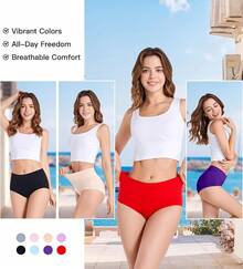 Women's Cotton High Waist Tummy Control Panties Jacquard Ladies Panty Multipack - Comfort - 三角褲 01 - 8 條裝 - 多種顏色 - 查看 2