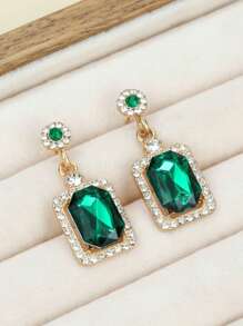 Set de 4 piezas de aretes de botón cuadrados elegantes con cristales de circonita cúbica, collar, aretes, anillo (sin caja de regalo)