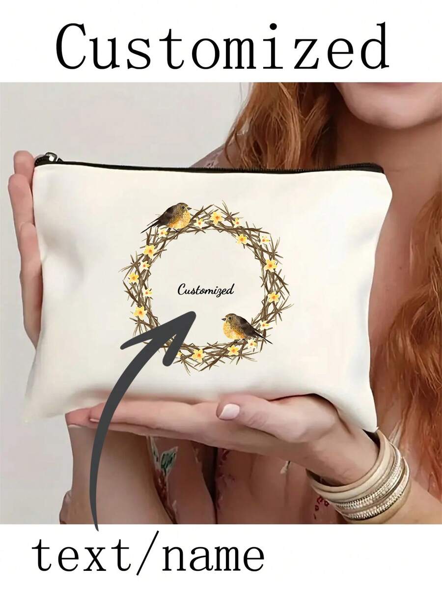 花卉、蝴蝶结、爱心、秋季新品系列、圣诞礼物、节日必备、万圣节、圣诞节、手拿包、零钱包、洗漱包、化妆包、DIY、送女友的礼物、情人节、送妈妈的礼物、母亲节、旅行、包包、女士手提包、旅行必备、托特包、定制姓名 - 米色 - 查看 1