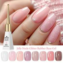 Mtssii 1 Bottle 10ml Jelly Nude Pink Glitter Rubber Base Coat Nail Polish, UV LED Nail Gel, Alcohol-Free, Smooth & Glossy, DIY Home & Salon Manicure Supplies - 粉色 - 查看 8