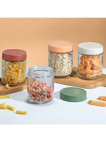 1/4 500毫升透明玻璃厨房储物罐，带盖，适用于隔夜燕麦片杯，适用于办公室或健身房的酸奶、水果和零食。用于在厨房储存燕麦片、布丁、水果和隔夜燕麦片，学校用品，返校必备学校用品