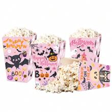 24/4 pièces Boîte à pop-corn en papier motif chauve-souris fantôme pour Halloween, boîte à frites motif sang, boîte de décoration de collation d'Halloween, décorations de scène de fête d'Halloween, décorations de centre de table d'Halloween, boîte à bonbons motif toile d'araignée rose, boîte-cadeau, convient pour la fête d'Halloween, la décoration de cuisine à la maison, les fournitures de cuisson