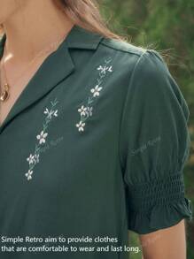 Simple Retro Blusa de verano con estilo retro elegante con botones encontrados, bordados y mangas cortas, para mujer, ideal para uso casual o de vacaciones durante la primavera y el verano