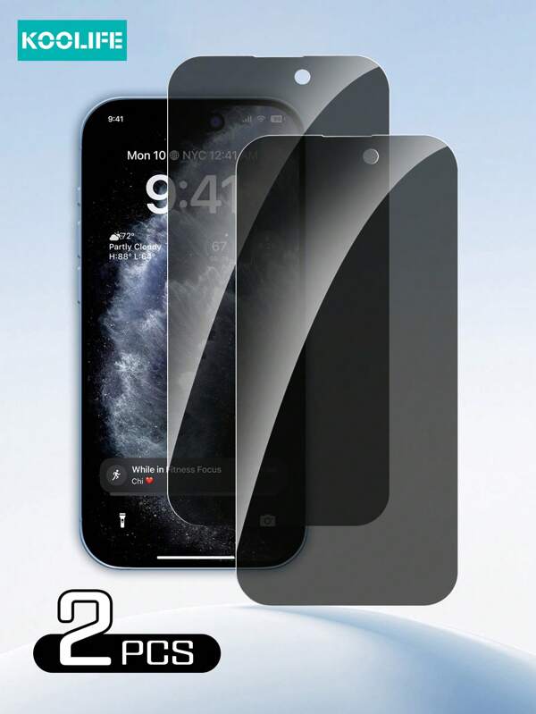2pcs Koolife Private Protection Full Screen Tempered Glass Screen Protector, Full Coverage Anti-Spy Tempered Glass Film, Anti-Scratch, Easy Install, Compatible With Apple 11/12/12Pro/12Plus/13/13Pro/13ProMax/14/14Pro/14ProMax/15/15Plus/15Pro/15ProMax/16/16Plus/16Pro/16ProMax/16E