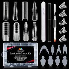 EBANKU Dual Form Kit, 192PCS Poly Gel Forms For French Nails, 96PCS Reusable Silicone Pads, 5PCS Clips, Brush Pen, Files Buffer, Extension Kit For Beginner - 4 Shapes - View 1