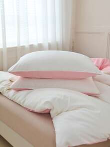 Bộ ga trải giường 2/3 món màu trắng và hồng có thể đảo mặt, màu trơn mềm mại thân thiện với da, kiểu dáng tối giản, thoải mái, mềm mại, thoáng khí, phù hợp với giường đơn/đôi/cỡ Queen/King - lý tưởng cho phòng ngủ, phòng khách, ký túc xá, 1 ga trải giường kèm 1/2 vỏ gối (không bao gồm ruột gối), có thể giặt máy. - Trắng + Hồng - Xem 6