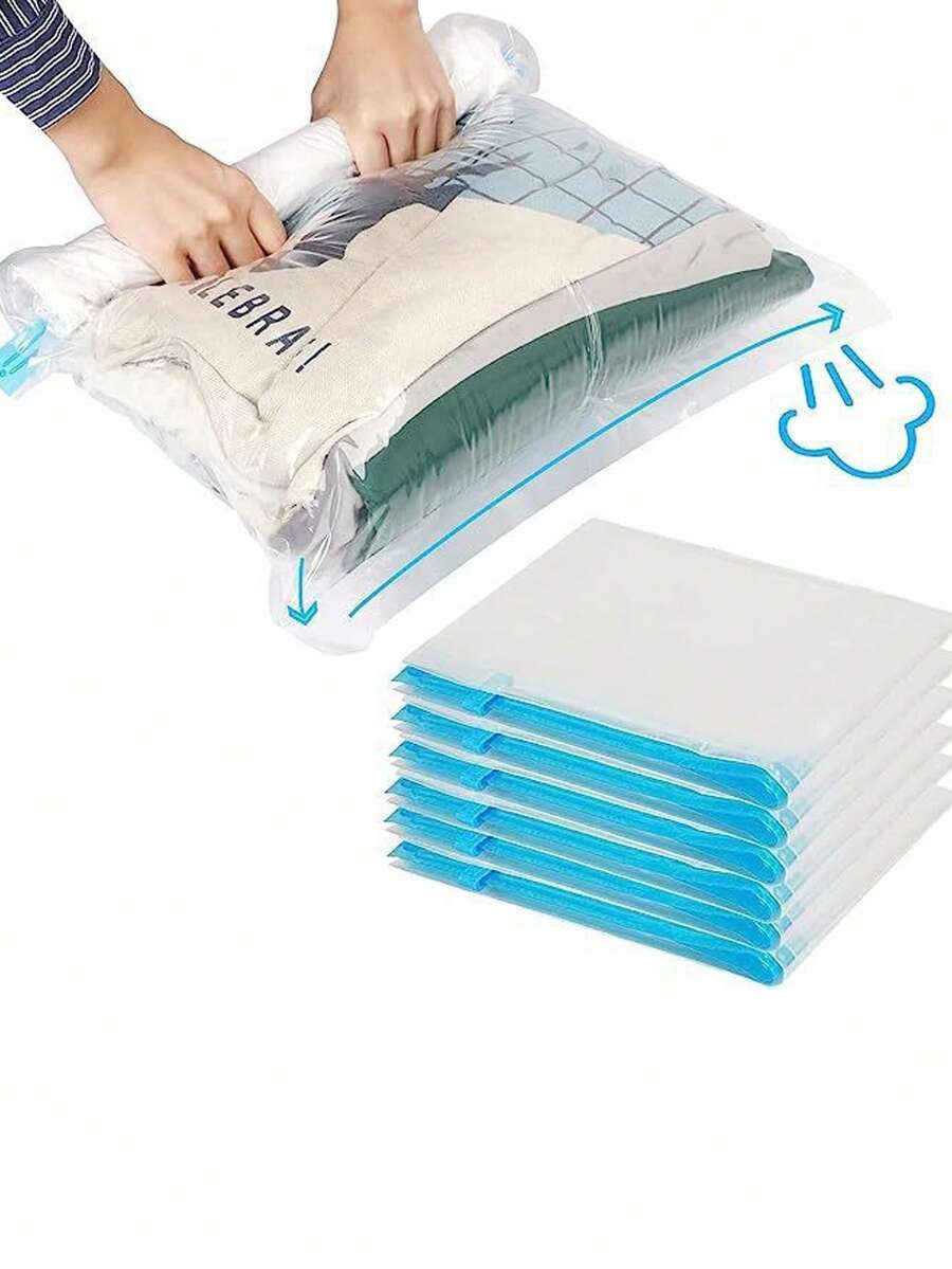 无需气泵，手卷袋，透明旅行收纳袋，真空压缩袋，防尘卷袋，旅行压缩袋，旅行箱和游轮必备，适合旅行、毕业季、返校季 - 無色 - 查看 1