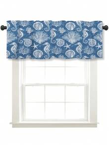 1 件海洋主题印花窗帘，适合节日、派对、生日、晚宴、厨房窗户装饰、短帷幔，适合所有季节、房间装饰、家纺装饰、餐厅派对装饰、秋季装饰、秋季装饰、房间装饰