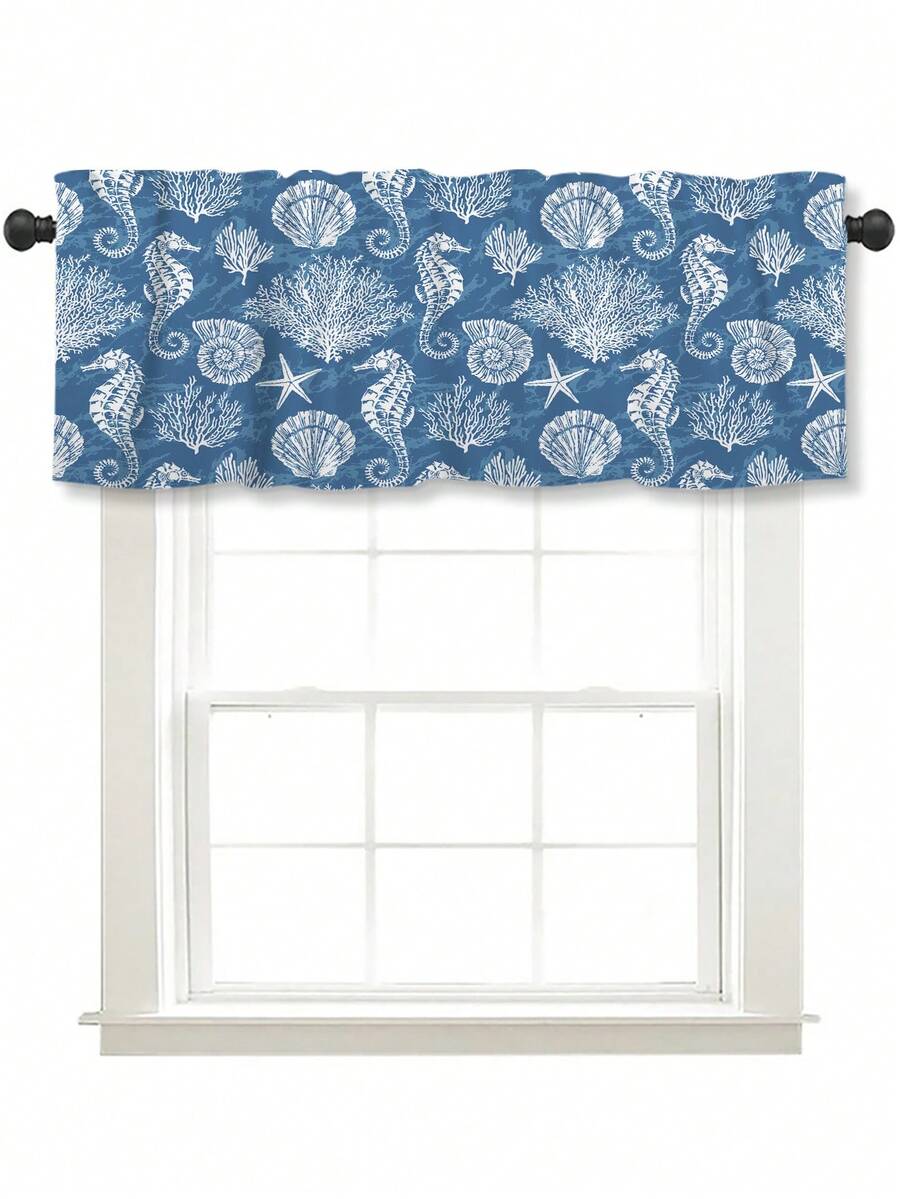 1 件海洋主题印花窗帘，适合节日、派对、生日、晚宴、厨房窗户装饰、短帷幔，适合所有季节、房间装饰、家纺装饰、餐厅派对装饰、秋季装饰、秋季装饰、房间装饰