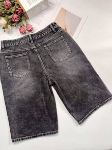 Elegant Casual Ripped Cuffed Capri Jeans - Baby Blue - View 4