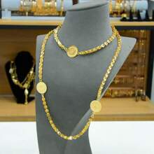Collar largo de boda diseño árabe chapado en oro 21k, joyas islámicas de Dubai para mujeres, novias, compromiso y fiestas, joyería italiana