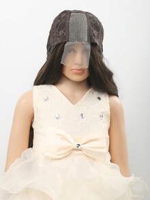 Brown Highlighted U-Part Lace Long Wavy Wig For Kids Natural Hair Synthetic Lolita Wig Daily Role Play Heat Resistant - Brown Highlight - View 8