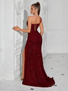 ADYCE Ladies Sequin Ruched Front Slit Backless Party Club Cocktail Dress, Elegant Formal Evening Prom Gown, For Wedding Guest, Dinner,Graduation Dress