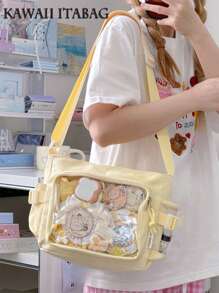 Bolso Kawaii pequeño tipo Ita de color liso con bolsillo transparente de 10 CM para muñecas, bolso tipo bandolera de estilo japonés preparatorio para mujeres, monederos y bolsos, bolso para exhibir broches, regalo para fans de anime, conciertos