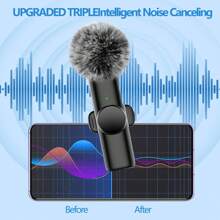 Wireless Mini Lavalier Microphone Compatible With IPhone And IPad - Wireless Dual Microphone, Plug And Play, 2.4G Ultra-Low Latency, Built-In Noise Reduction Chip, 5 Hours Working Time, Suitable For Two-Person Creation, (50mAh Rechargeable Battery) - Black - View 7