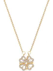 1pc Four-Leaf Flower Full Crystal Tassel Pendant Necklace, Stainless Steel Versatile Choker