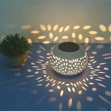 1 Stück/2 Stücke Solar betriebene Eisen & Keramik gepunktete Laterne, Cut Out Landschaftsbeleuchtung, wasserdichte Outdoor-Dekoration für Garten, Terrasse, Balkon - Verschiedenfarbig - Übersicht 5