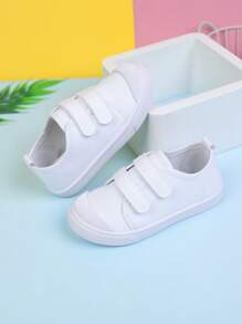 1 Pair New Kids Sports Shoes, Girls Solid Color Hook And Loop Canvas Shoes, Minimalist Design Versatile Soft Bottom Comfortable For Children To Wear Outdoor In Spring And Autumn