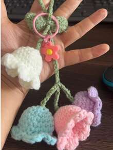 1pc Handmade Crochet Bell Orchid Flower String Keychain Bag Decorative Clasp, Fashion Girl's Backpack Pendant Lovely Flower Backpack/Schoolbag/Purse Pendant, School Supplies Teacher Gifts Back To School Supplies Teacher Accessories Back To School Supplies Gifts For Teachers Crocheted Flower Trinket Gift For Women In Summer - Multicolor - View 4