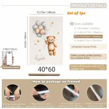 1件婴儿房墙饰。泰迪熊主题儿童房墙画，月亮星星图案儿童房装饰画，可爱小熊气球海报，儿童房装饰，婴儿礼物，复古可爱励志海报，儿童礼物。女孩房装饰，游戏室装饰，幼儿房墙饰。 - 彩色 - 查看 20