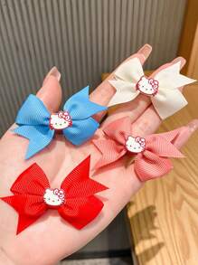 Sanrio Sanrio, 2pcs/4pcs, Hello Kitty Cartoon Bow Hair Clips. Available In Various Colors, They Are Beautiful And Lovely, Making The Best Gifts For Parties, Game-Themed Events, Birthday Parties, As Well As For Best Friends And Daughters. ,Hair Accessory, Claw Clips, Hair Slide, Hair Claws