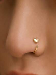 18K Gold Plated Cute Heart-Shaped Nose Ring 20G-C Shaped Love Nose Stud/Nostril Jewelry Suitable For Daily Wear Small Nose Ring - Love Heart - View 2