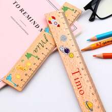 Personalised Wooden 's Ruler - 20 Cm Ruler With Name & Cute Motifs Such As Dino, Rainbow, Bear - Gift For School 2024 For Boys & Girls - School Cone Filling Idea, First Day Of School