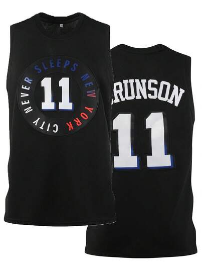 Atonmore 男子篮球服 11 号黑色刺绣缝制篮球衫，无袖背心休闲运动衫