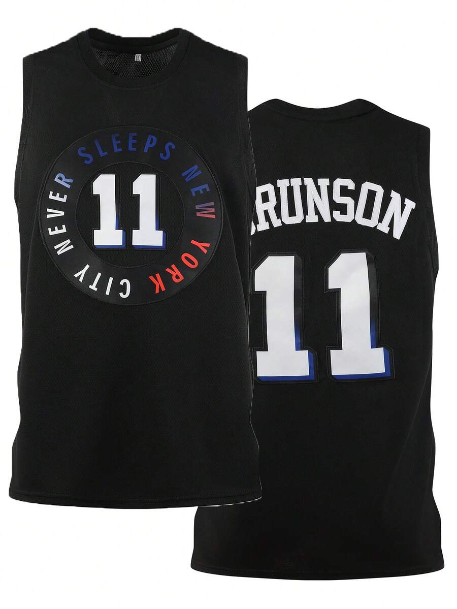 Atonmore 男士篮球服 11 黑色刺绣缝制篮球衫，无袖背心休闲运动衫 春季 - 黑色 - 查看 1