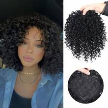 合成短款非洲卷发发片假发，带稀疏发片，增加发量，黑棕色卷发发片