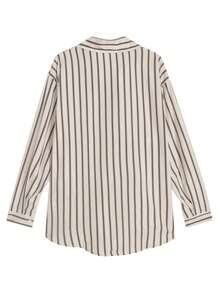 女士休闲时尚宽松条纹长袖衬衫，适合春秋季节 - 杏色 - 查看 5