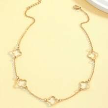 1pc Simple Golden Fashion Hollow Clover Chain Necklace, Elegant Versatile Accessory