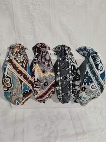 1 pieza Diadema ancha con lazo y estampado de flores, accesorio para el cabello de tela para uso diario, diadema para mujeres, accesorios para el cabello
