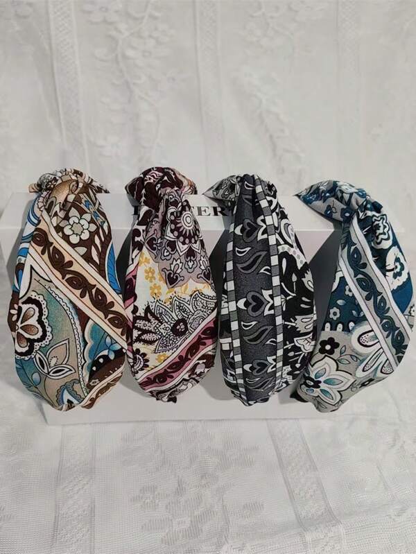 1 pieza Diadema con nudo y estampado de flores, accesorio de tela para el cabello para uso diario, diadema para mujeres, accesorios para el cabello