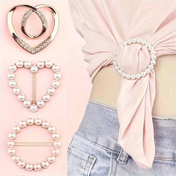 2/3/6 Stücke Ecklastenverschluss, Diamant Bekleidungsdekoration, Kunststoff-Perlenschließe für Kleidung, Seidenschal Knoten Gürtelclip - Eleganter Schleifenförmiger Taille-Cinching Kleidungsfixierclip, geeignet für T-Shirts, Hemden und Seidenkopftücher, attraktive Kleidungsdekoration