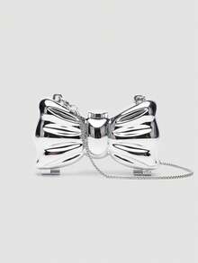 1 chiếc túi xách nơ kim loại mạ điện Acrylic mini, đa chức năng trang trí thời trang cho phụ nữ, đựng đồ trang sức/tai nghe, quà tặng cho phụ nữ, thích hợp cho ngày lễ tình nhân, tiệc tùng, đám cưới, hẹn hò, làm túi đeo vai/đeo chéo, ví đựng tiền xu thanh lịch cho phụ nữ - Bạc - Xem 4