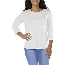 Anne Klein Womens Plus 3/4 Sleeve Scalloped Pullover Top - 白色 - 查看 1