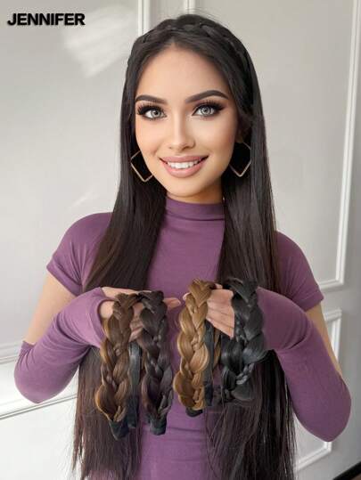 JENNIFER 1pc Synthetic Hair Plaited Hairband Women's Fishbone Braid Wig Hair Band Headwear, With High Top And Teeth, Non-Slip Hairpin, Braided Twisted Hair Decoration,Can Cover The Hairline, Decorate The Hairstyle, Suitable For LadiesTo Wear Daily