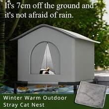 Nhà mèo ngoài trời có khung - Vải Oxford chống thấm nước và chống lạnh, đi kèm tấm lót ấm, Lều mèo kín rộng rãi, thích hợp cho mọi mùa - Xám - Xem 8