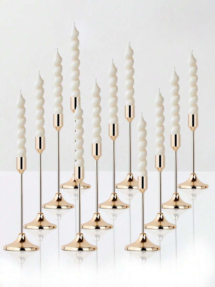 Zestaw 12/3 szt. w stylu europejskim, romantyczny metalowy świecznik, polerowany świecznik na stół, odpowiedni do świec filarowych i stożkowych, wystrój pokoju, wystrój domu, wielofunkcyjna dekoracja stołu na festiwale - idealna na Boże Narodzenie, Halloween, wesele, bankiet, imprezę, dekorację domu i hotelu (świece nie są dołączone)