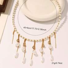 1pc New Bohemian Faux Pearl Chain Tassel Necklace, Personalized Seaside Resort Wear For Women (Shipped Without Box)