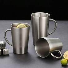 Thickened 304 Stainless Steel Water Cup, Double-Layer Anti-Scald, Coffee Cup, Beverage Cup, Tea Cup, Milk Cup, Easy To Clean, Durable, Shatter-Resistant, With Handle For Easy Grip, Suitable For Home, Office, Restaurant, Beverage Shop, Picnic Use - 1 - View 2